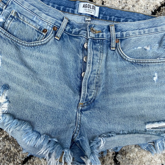 Agolde Parker Los Angeles Premium Distressed Light Blue Jean Shorts Size 27 - Picture 6 of 11